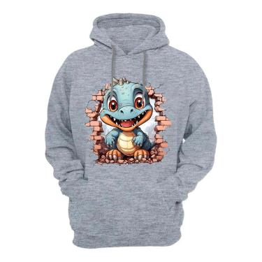 Imagem de Casaco Moletom Plus Size Flanelado Canguru Com Capuz Masculino Estampa Dinossauro Tamanho Grande
