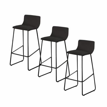 Imagem de Conjunto 3 Banquetas Dubai Em Couro Preto E Base Preta