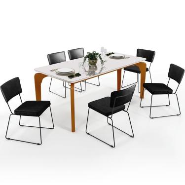 Imagem de Mesa Capri 160cm Off White Com 6 Cadeiras B05 Preto Chumbo