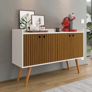 Imagem de Aparador Com Quatro Portas Para Cantinho Do Cafe Sala De Estar Armario Decorativo E Bar De Cozinha (BEGE/RIPADO NATURE)