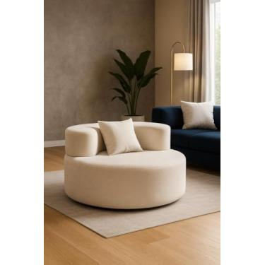 Imagem de Poltrona Pluff Pávia Sofá Prensado na Caixa Design Moderno Em Tecido Bouclé Bege Conforto Total