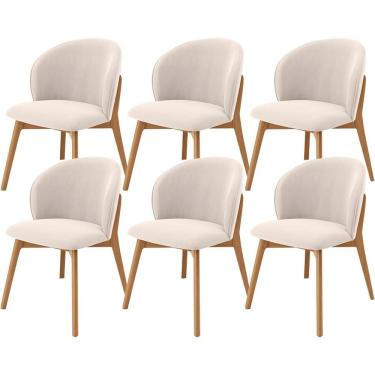 Imagem de Kit 06 Cadeiras De Jantar E Estar Living Estofada Mia L02 Suede Bege