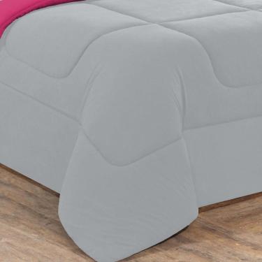 Imagem de Kit Edredom + Jogo De Lençol Malha 100% Algodão Gran Moratta 7 Peças Casal - Cinza/Pink