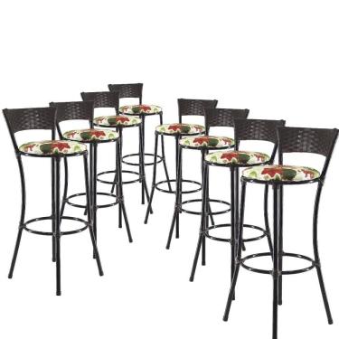 Imagem de Jogo Com 8 Banquetas Altas Forts Fibra Uv Bancada, área Goumert, Bar, Piscina Balcão Floral Vermelho