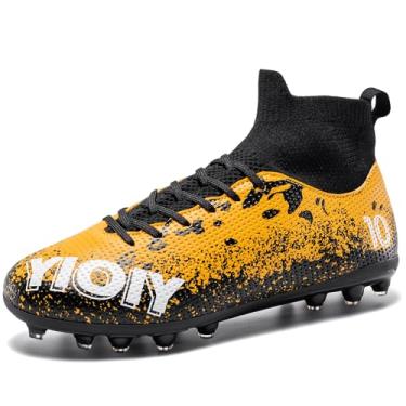 Imagem de TUGONVAC Chuteiras de futebol unissex para adultos, cano alto, para treinamento, futsal juvenil, Amarelo/preto/branco, 10 Women/8.5 Men