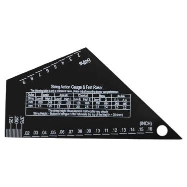 Imagem de Medidor de ação de espaçamento de cordas de guitarra, balança pentatônica deslizante de alta precisão com tabelas métricas e de conversão, régua de altura da corda, ferramenta de nivelamento de traste