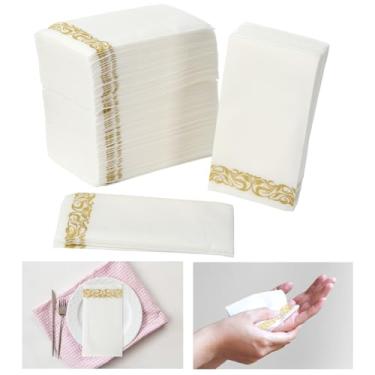 Imagem de Toalhas absorventes macias para jantares, festas, casamentos - 100 peças de guardanapos de papel decorativos dourados, toalhas de mão descartáveis, guardanapos de banheiro com toque de linho, cozinhas