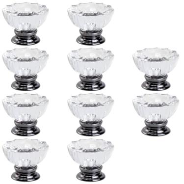 Imagem de Puxador de gaveta, puxador de cristal, pacote com 10, design oval vintage, alça de acrílico preto brilhante, puxador de armário de móveis, orifício único, parafusos incluídos