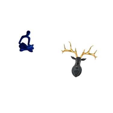 Imagem de Fenteer Escultura de Estatueta Humana Abstrata E Cabeça de Veado, Arte de Parede Colecionável, Ornamento de Resina Versátil para Escritório, Casa, Bar, Decora