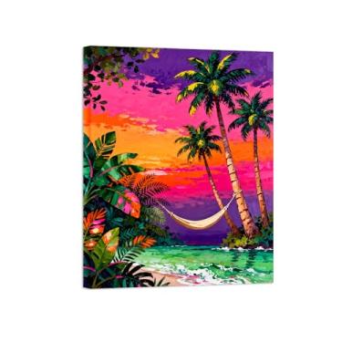 Imagem de Quadro moderno em tela sol praia palmeiras Imagem colorida para decoração sala de estar estampa paisagem pronta para pendurar 60x80cm24x31in