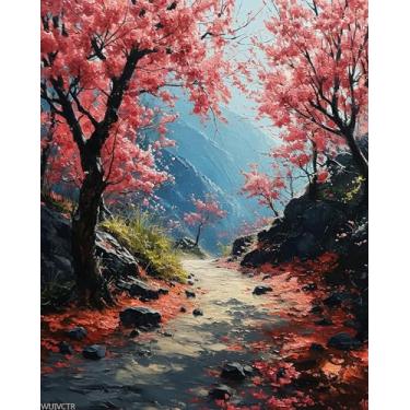 Imagem de WUIVCTR Pintura por números, árvore de cerejeira sonhadora, desenho de 40 x 50 cm com pincéis, decoração de casa de inverno, presentes de Natal (sem moldura), vibrante