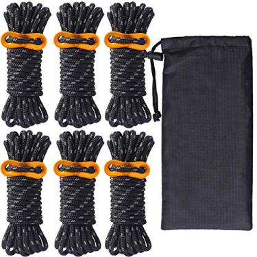 Imagem de Hikeman Pacote com 6 cabos para barraca de 4 mm para uso ao ar livre, corda de acampamento leve com bolsa de tensor ajustável de alumínio para lona de barraca, abrigo de dossel, acampamento, caminhada