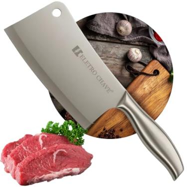 Imagem de Cutelo Inox Lamina Aço Inox Cabo em Aço Inoxidável Faca De Corte Para Carnes Cozinha Açougueiro Churrasco Profissional Premium - 1 Care