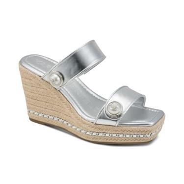 Imagem de KARL LAGERFELD Sandália feminina Carsen Double Band Espadrille Wedge, Prata, 39