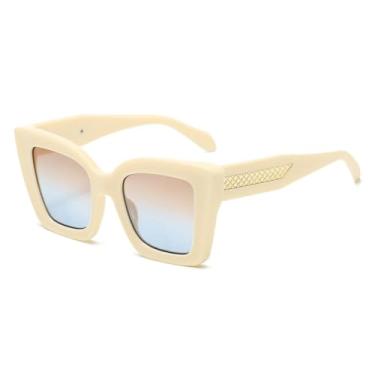 Imagem de Óculos de sol feminino estilo gatinho, armação grande, retrô, clássico, protetor solar, duas cores (bege)