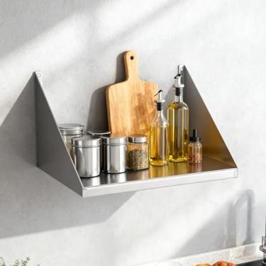 Imagem de KUGEIGO Prateleira de micro-ondas de aço inoxidável com protetores laterais – suporte flutuante resistente para montagem na parede, suporte de carga e armazenamento para economia de espaço para