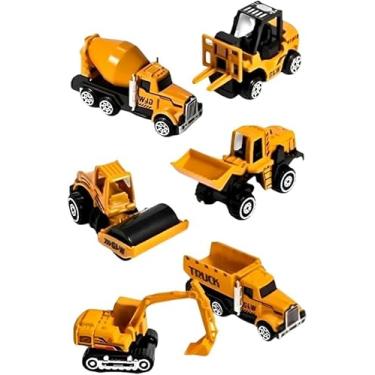 Imagem de Conjunto de Veículos de Construção em Miniatura, 6 Peças, Caminhão Betoneira, Empilhadeira, Escavadeira, Rolo Compressor, Caminhão Basculante, Amarelo e Preto