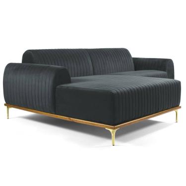 Imagem de Sofá 350cm 6 Lugares Com Chaise Esquerdo Pés Gold Molino C-317 Veludo Cinza - Domi