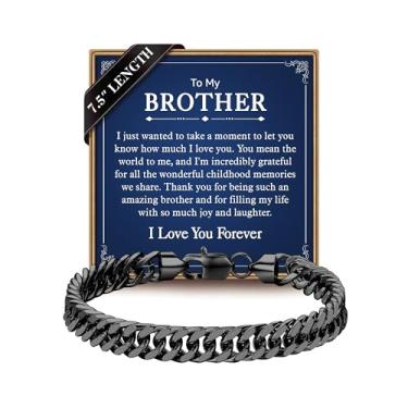 Imagem de IEFLIFE Pulseira de presente para homens - prata/preta de aço inoxidável cubano corrente corrente presente para filho neto, presente de aniversário para homem, namorado, pulseira masculina de 8 mm de