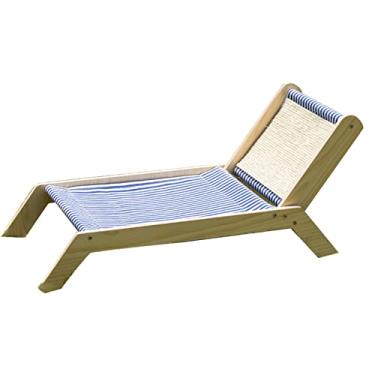 Imagem de Alomejor c, Cadeira de Praia para Gatos Cama Elevada de Madeira para Gatos Com Arranhador de Sisal Rede Externa Antiderrapante para Varanda Interna e Pátio (Cadeira de praia)