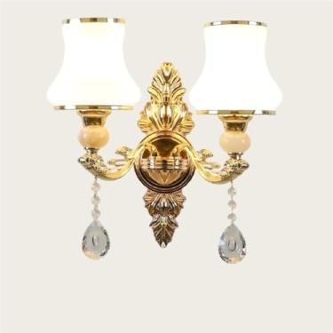Imagem de Luminária de parede de cristal luxuosa em estilo europeu - Design moderno e simples para iluminação de cabeceira, corredor e parede ao lado da cama (Tipo D com duas lâmpadas)