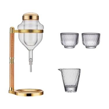 Imagem de Llazsybz Conjunto de Saquê Gelado, Servidor Refrigerado, Dispensador de Saquê Transparente com Gotejamento E Copos para Aquecedor de Bar Ou Saquê Gelado de Ani, Ouro