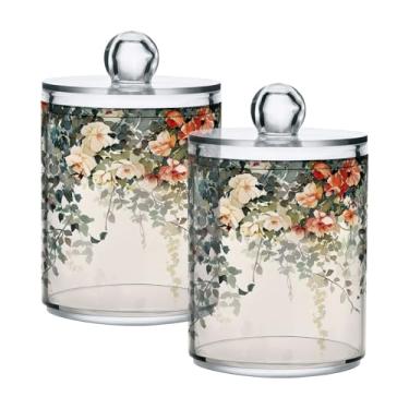 Imagem de ATTX Dispensador de suporte Qtip de flores silvestres para bola de algodão, cotonete, frasco de boticário de plástico transparente, decoração de casa, pote de armazenamento de cozinha, pacote com 2