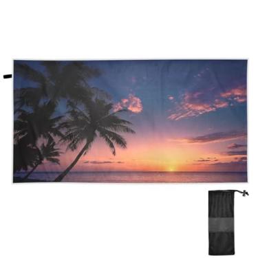 Imagem de ATTX Toalha de praia com palmeiras do pôr do sol do oceano, 79 x 188 cm - Cobertor de microfibra leve de secagem rápida e resistente à areia para piscina, ioga, academia e viagens | Esportes de banho