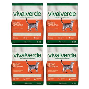 Imagem de Kit Areia Viva Verde Biodegradável - Grãos Grossos (nova Embalagem) - Super Premium Para Gatos 16kg