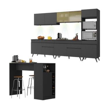 Imagem de Armário De Cozinha Completa Com Bancada Americana Veneza Multimóveis Mp2199 Preto Preto