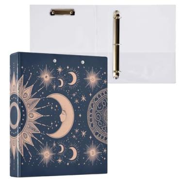 Imagem de Blueangle Fichário de 3 anéis para sol e lua com prancheta e 2 bolsos - Organizador de documentos decorativo de 3 anéis de 3 argolas para escritório, suprimentos para reuniões (561)