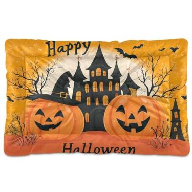 Imagem de SEHANY Cama de Halloween com abóboras amarelas para cães, gatos, outono/inverno, caixote grosso, macio, para animais de estimação, antiderrapante, lavável, para cães pequenos, médios e grandes, gatos