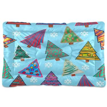 Imagem de SEHANY Cama de árvore de Natal em aquarela para cães e gatos com fundo antiderrapante, caixa de canil, colchão macio para animais de estimação, lavável para cães pequenos, médios e grandes, gatos, 61
