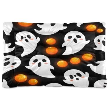 Imagem de SEHANY Cama de cachorro fantasma Halloween Boo Cama de gato com fundo antiderrapante, cama de canil, colchão macio para animais de estimação, lavável para cães pequenos, médios e grandes, gatos, 61 x