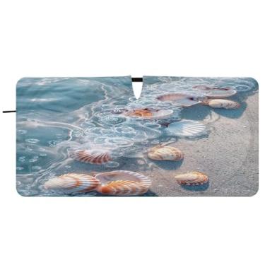 Imagem de Blueangle Belo para-sol para para-brisas de praia tropical - 157,5 cm x 81,3 cm dobrável para janela dianteira do carro bloqueia raios UV viseira de sol (684)