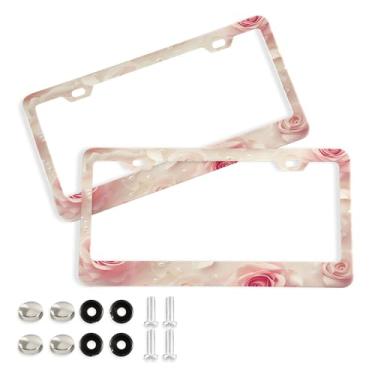 Imagem de SEHANY Molduras de placa de carro rosa dos namorados, capas de moldura de placa de carro de alumínio à prova de ferrugem com orifícios elípticos e parafusos serve para veículos padrão dos EUA tamanho