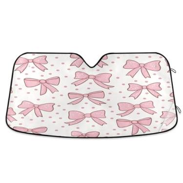Imagem de ATTX Para-brisa de carro Bow Pink 139.7 cm x 70.1 cm Escudo solar universal com proteção UV, persiana de janela frontal automática dobrável para caminhões Sedans SUVs #175