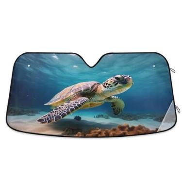 Imagem de ATTX Para-brisa de carro tartaruga verde 139.7 cm x 70.1 cm escudo solar universal com proteção UV, persiana de janela frontal automática dobrável para caminhões Sedans SUVs #344