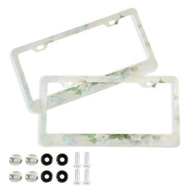 Imagem de SEHANY Molduras de placa de carro rosa dos namorados, capas de moldura de placa de carro de alumínio à prova de ferrugem com orifícios elípticos e parafusos serve para veículos padrão dos EUA tamanho