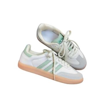 Imagem de Tênis Casual Samba Feminino, Branco e Verde, Numeração 35-39, Com 2 Pares de Cadarços, (BR, Adulto, Numérico, 37)