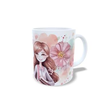 Imagem de Caneca de Cerâmica 325ml Dia dos Professores, Design Floral com Ilustração, Presente para Professora (14101)