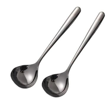 Imagem de Concha de sopa Concha de sopa aço inoxidável, conjunto colher grande para uso doméstico com 2 colheres, cabo longo qualidade alimentar, arroz estilo coreano(Preto)