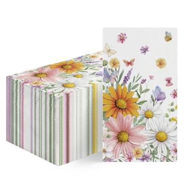 Imagem de Horaldaily 100 guardanapos decorativos de papel descartáveis, flores e borboletas, toalha de mão para festa, almoço, jantar, cozinha, banheiro, decoração