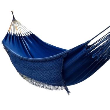 Imagem de Rede de Dormir em Algodão Natural 4m x 1,5m Estilo Moderno–Resistente, Tecido Transpirável Perfeito para Quintal, Varanda e Interior(Azul)