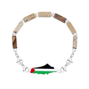 Imagem de Vivaday Pulseira de corrente de pedra com bandeira palestina | Pulseira Orgulho da Palestina | Pulseira artesanal com símbolo da paz | Joias da cultura do Oriente Médio YA6030, Medium, Metal, Sem