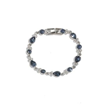 Imagem de BSL juicy Pulseira feminina de cristal azul com pedras preciosas brilhantes em tom prateado