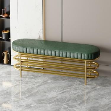 Imagem de Banco de entrada, banco de sapato, banco de armazenamento estofado, banco de sofá com moldura de metal para entrada da porta da frente, banco otomano para entrada, corredor, quarto, sala de estar