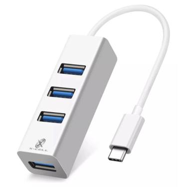 Imagem de Hub Usb Tipo C Com 4 Portas Usb 3.0 Cor Branco Xc-Hub-10