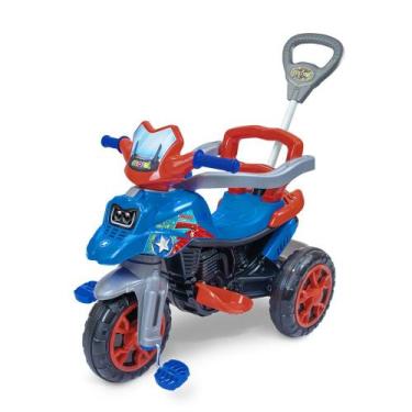 Imagem de Triciclo Infantil Moto a Pedal com Haste - Azul - MARAL