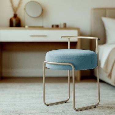 Imagem de Puff Sala Redondo Evans Base Metal Champagne Tecido Boucle Cores - Cas